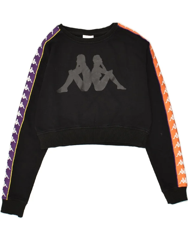 KAPPA Womens Crop Graphic Sweatshirt Jumper UK 10 Small Black Hoodie with Velcro Closure Adjustable Secure KAPPA Womens Crop Graphic Sweatshirt Jumper UK 10 Small Black Hoodie with Velcro Closure Adjustable Secure