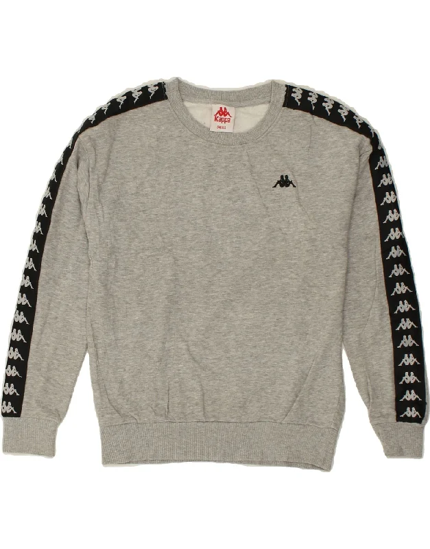 KAPPA Womens Graphic Sweatshirt Jumper UK 10 Small Grey Cotton Hoodie with Hem Frayed Vintage Worn KAPPA Womens Graphic Sweatshirt Jumper UK 10 Small Grey Cotton Hoodie with Hem Frayed Vintage Worn