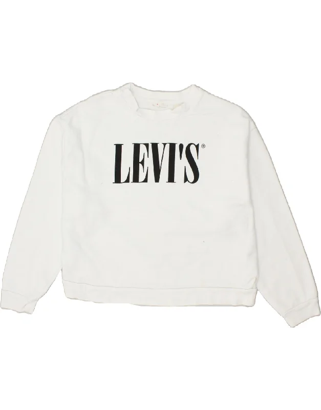 LEVI'S Womens Crop Graphic Sweatshirt Jumper UK 14 Medium White Cotton Hoodie with Button Placket Classic Preppy LEVI'S Womens Crop Graphic Sweatshirt Jumper UK 14 Medium White Cotton Hoodie with Button Placket Classic Preppy