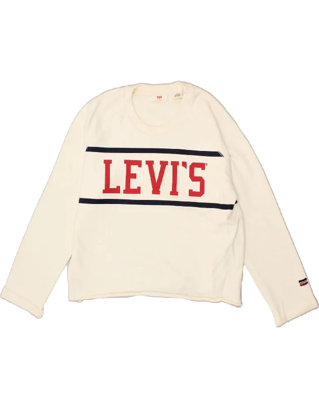 LEVI'S Womens Crop Graphic Sweatshirt Jumper UK 16 Large Off White Cotton Hoodie with Stripes Bold Sporty LEVI'S Womens Crop Graphic Sweatshirt Jumper UK 16 Large Off White Cotton Hoodie with Stripes Bold Sporty