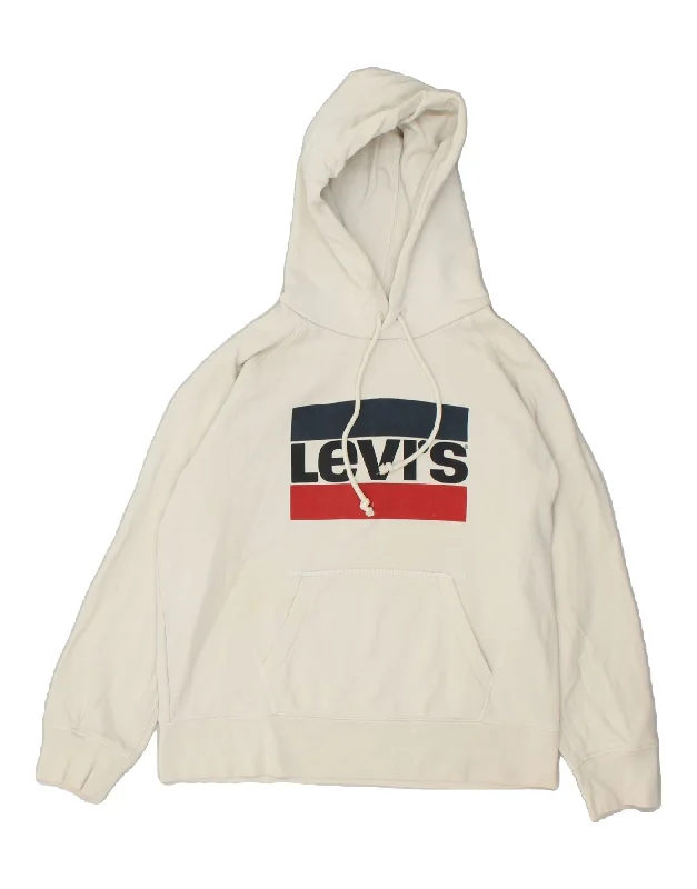 LEVI'S Womens Graphic Hoodie Jumper UK 14 Medium Off White Cotton Hoodie with Magnetic Closure Innovative Modern LEVI'S Womens Graphic Hoodie Jumper UK 14 Medium Off White Cotton Hoodie with Magnetic Closure Innovative Modern