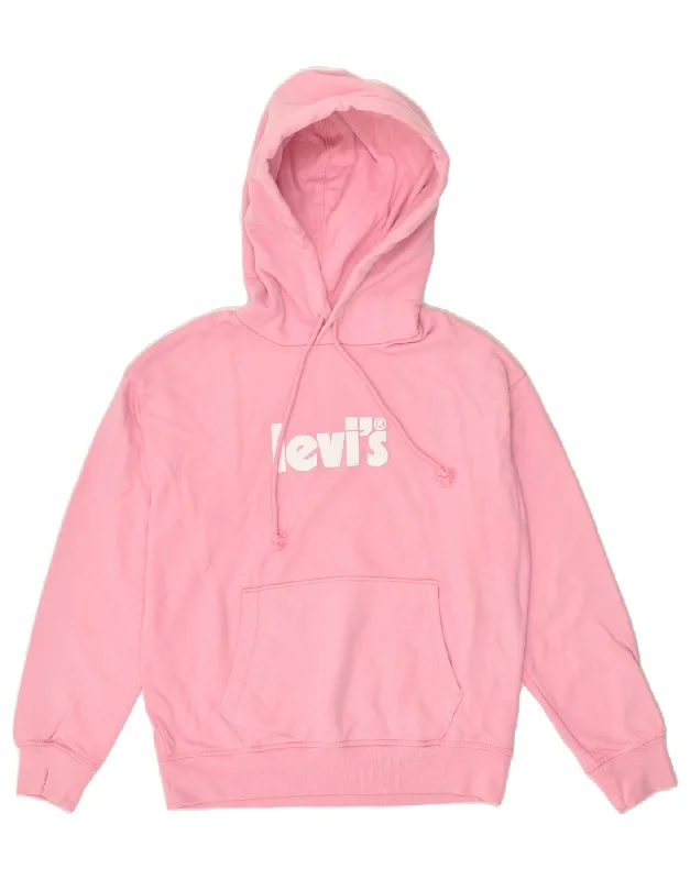 LEVI'S Womens Graphic Hoodie Jumper UK 6 XS Pink Cotton Hoodie with Slit Hem Functional Movement LEVI'S Womens Graphic Hoodie Jumper UK 6 XS Pink Cotton Hoodie with Slit Hem Functional Movement