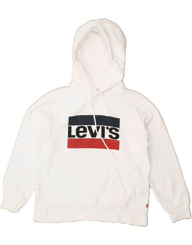 LEVI'S Womens Graphic Hoodie Jumper UK 6 XS White Cotton Hoodie with Oversized Fit Loose Comfortable LEVI'S Womens Graphic Hoodie Jumper UK 6 XS White Cotton Hoodie with Oversized Fit Loose Comfortable