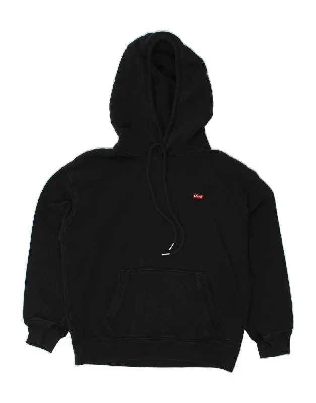 LEVI'S Womens Hoodie Jumper UK 10 Small Black Cotton Hoodie with Raw Hem Edgy Unfinished LEVI'S Womens Hoodie Jumper UK 10 Small Black Cotton Hoodie with Raw Hem Edgy Unfinished