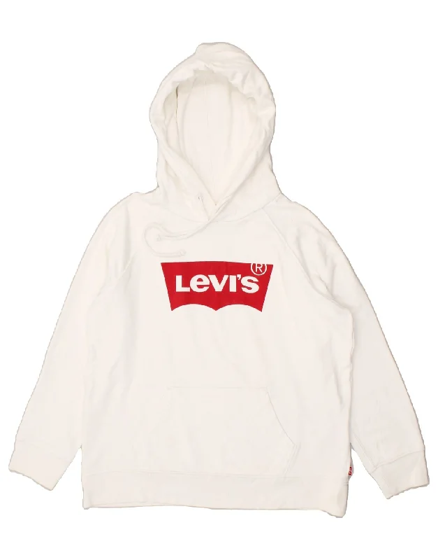 LEVI'S Womens Loose Fit Graphic Hoodie Jumper UK 10 Small White Cotton Hoodie with Full-Zip Functional Layering LEVI'S Womens Loose Fit Graphic Hoodie Jumper UK 10 Small White Cotton Hoodie with Full-Zip Functional Layering