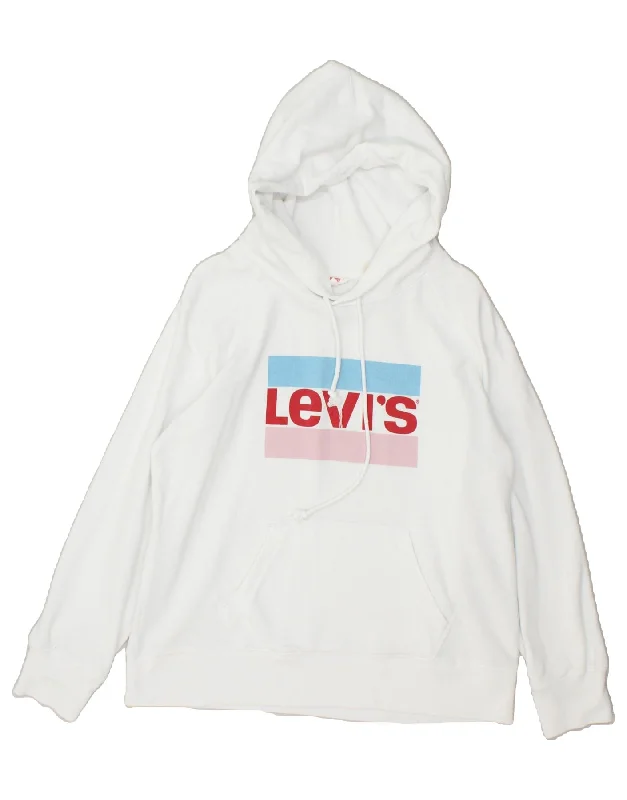 LEVI'S Womens Loose Fit Graphic Hoodie Jumper UK 14 Medium White Hoodie with Neon Bright Vibrant LEVI'S Womens Loose Fit Graphic Hoodie Jumper UK 14 Medium White Hoodie with Neon Bright Vibrant
