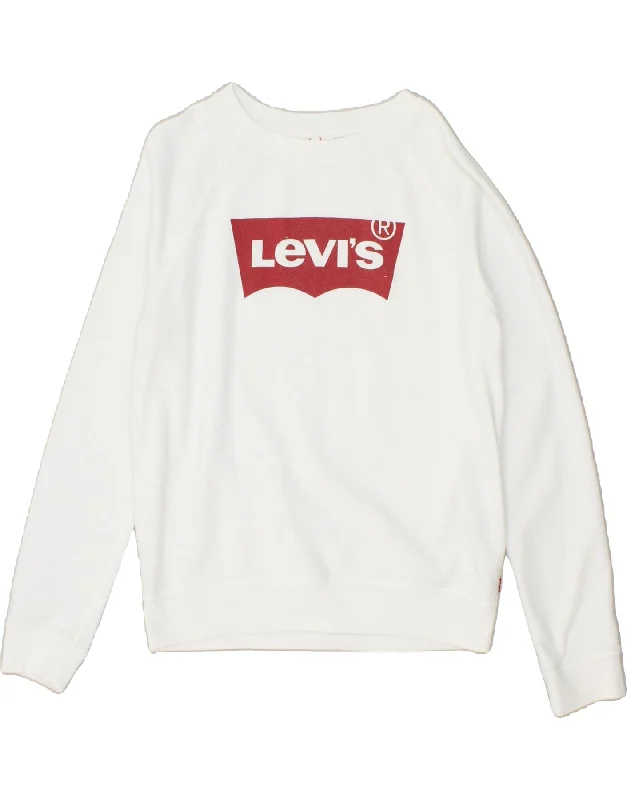 LEVI'S Womens Loose Fit Graphic Sweatshirt Jumper UK 10 Small White Cotton Hoodie with Toggle Buttons Decorative Unique LEVI'S Womens Loose Fit Graphic Sweatshirt Jumper UK 10 Small White Cotton Hoodie with Toggle Buttons Decorative Unique