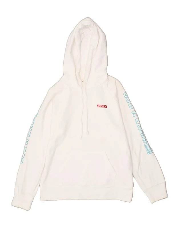 LEVI'S Womens Oversized Graphic Hoodie Jumper UK 10 Small White Cotton Hoodie with Illustration Artistic Creative LEVI'S Womens Oversized Graphic Hoodie Jumper UK 10 Small White Cotton Hoodie with Illustration Artistic Creative