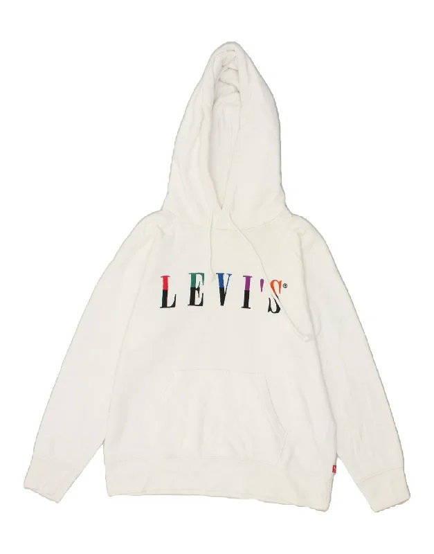 LEVI'S Womens Oversized Graphic Hoodie Jumper UK 6 XS White Cotton Hoodie with Mock Neck Collared Structured LEVI'S Womens Oversized Graphic Hoodie Jumper UK 6 XS White Cotton Hoodie with Mock Neck Collared Structured
