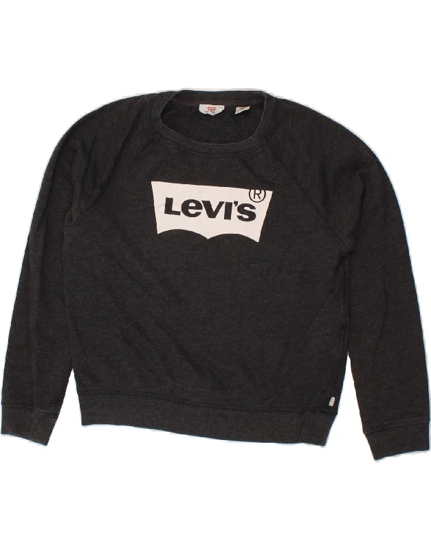 LEVI'S Womens Oversized Graphic Sweatshirt Jumper UK 10 Small Grey Cotton Hoodie with Gradient Ombre Colorful LEVI'S Womens Oversized Graphic Sweatshirt Jumper UK 10 Small Grey Cotton Hoodie with Gradient Ombre Colorful