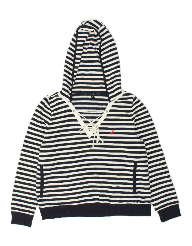NAUTICA Womens Hoodie Jumper UK 18 XL Navy Blue Striped Cotton Hoodie with Cuffed Sleeves Snug Secure NAUTICA Womens Hoodie Jumper UK 18 XL Navy Blue Striped Cotton Hoodie with Cuffed Sleeves Snug Secure