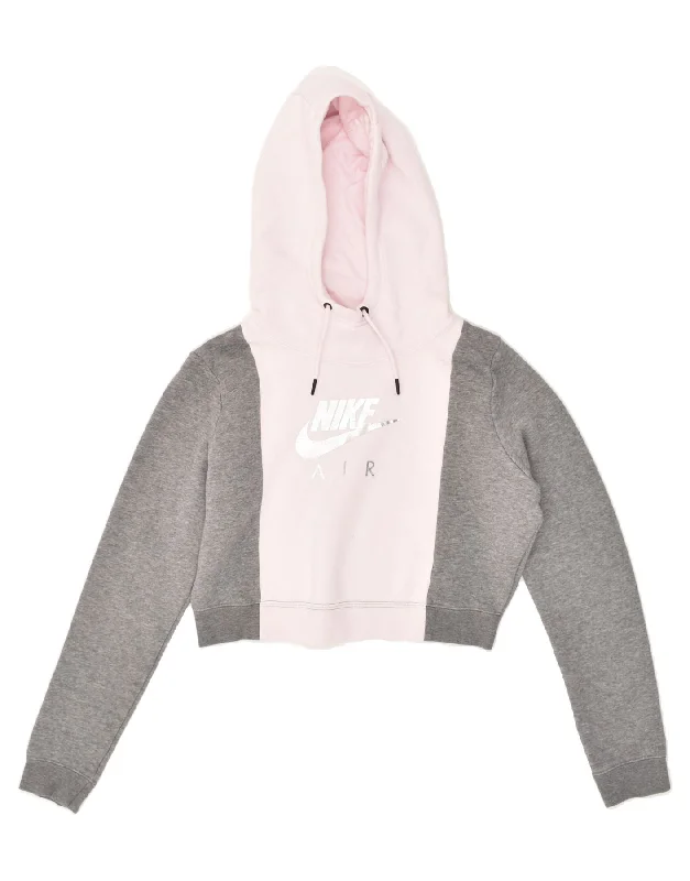 NIKE Womens Crop Graphic Hoodie Jumper UK 10 Small Grey Colourblock Zip Hoodie Drawstring Kangaroo Pocket NIKE Womens Crop Graphic Hoodie Jumper UK 10 Small Grey Colourblock Zip Hoodie Drawstring Kangaroo Pocket