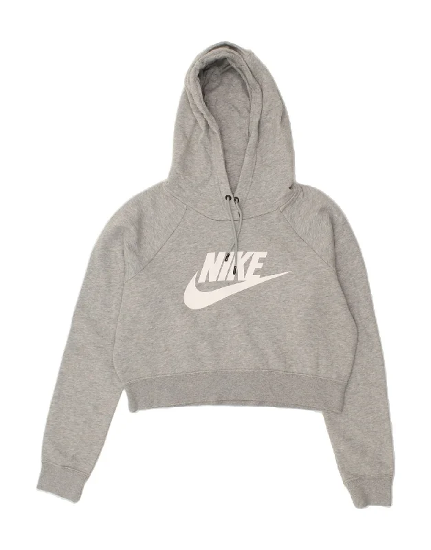 NIKE Womens Crop Graphic Hoodie Jumper UK 10 Small Grey Cotton Hoodie with Cuffed Sleeves Snug Secure NIKE Womens Crop Graphic Hoodie Jumper UK 10 Small Grey Cotton Hoodie with Cuffed Sleeves Snug Secure