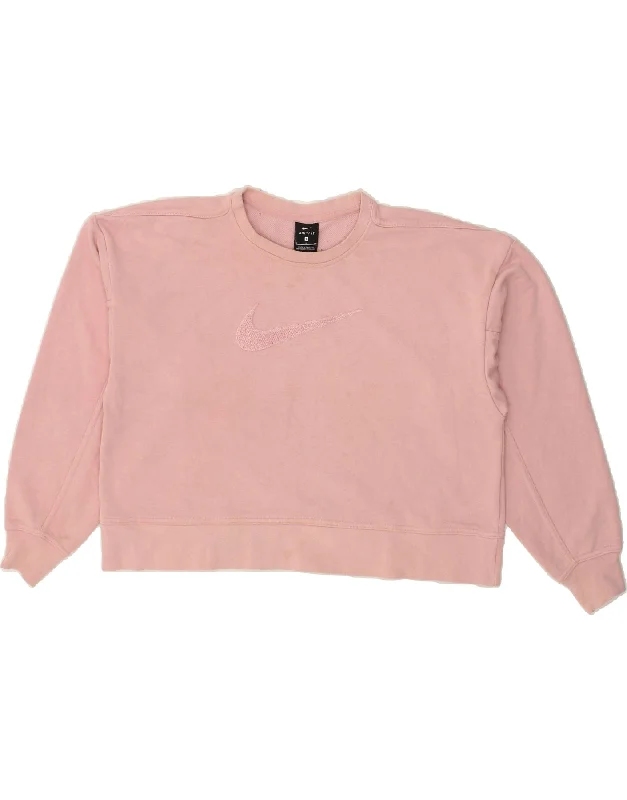 NIKE Womens Dri Fit Crop Graphic Sweatshirt Jumper UK 10 Small Pink Hoodie with Hem Ribbing Snug Secure NIKE Womens Dri Fit Crop Graphic Sweatshirt Jumper UK 10 Small Pink Hoodie with Hem Ribbing Snug Secure