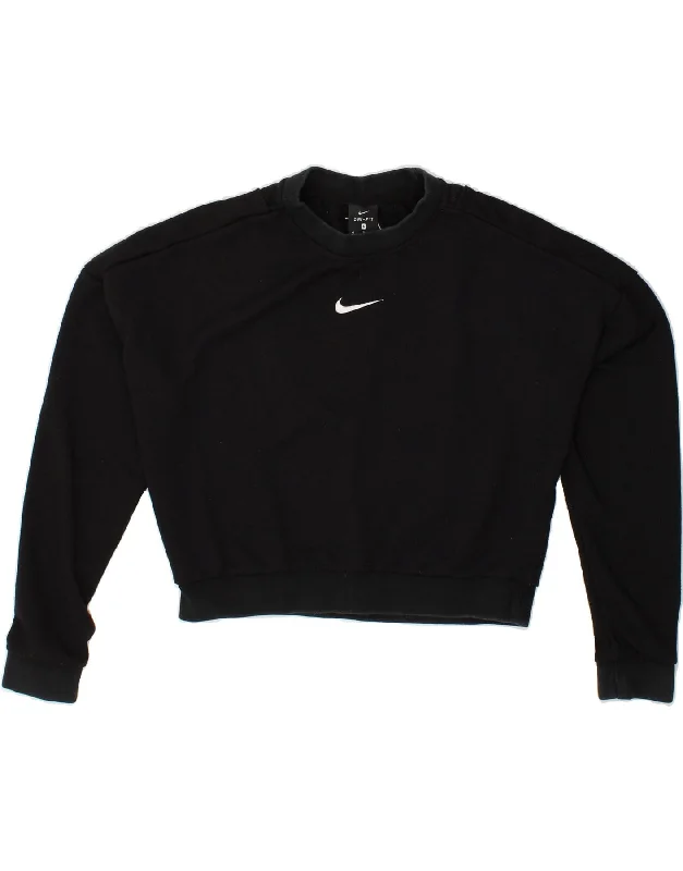NIKE Womens Dri Fit Graphic Crop Sweatshirt Jumper UK 14 Medium Black Hoodie with Toggle Buttons Decorative Unique NIKE Womens Dri Fit Graphic Crop Sweatshirt Jumper UK 14 Medium Black Hoodie with Toggle Buttons Decorative Unique