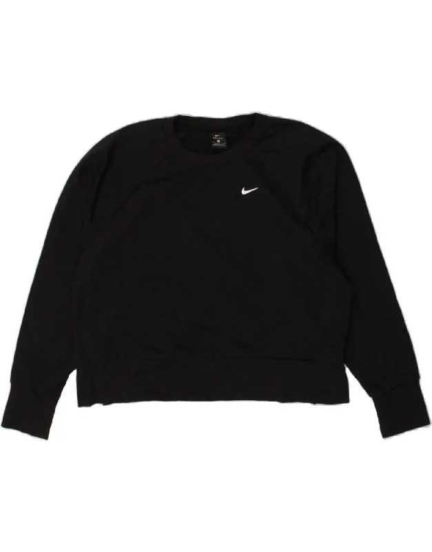 NIKE Womens Dri Fit Sweatshirt Jumper UK 18 XL Black Cotton Hoodie with Stripes Bold Sporty NIKE Womens Dri Fit Sweatshirt Jumper UK 18 XL Black Cotton Hoodie with Stripes Bold Sporty