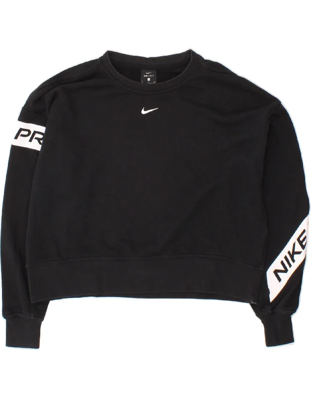 NIKE Womens Graphic Crop Sweatshirt Jumper UK 10 Small Black Cotton Hoodie with Oversized Fit Loose Comfortable NIKE Womens Graphic Crop Sweatshirt Jumper UK 10 Small Black Cotton Hoodie with Oversized Fit Loose Comfortable