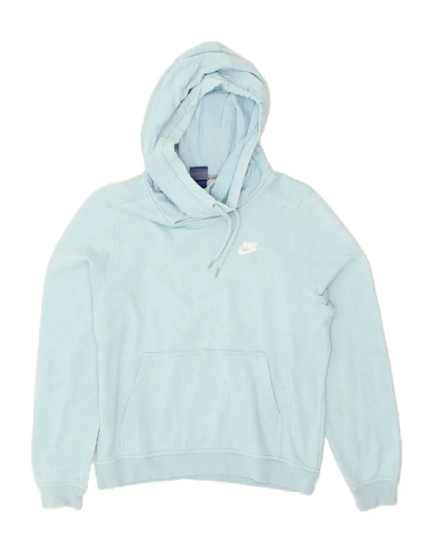 NIKE Womens Graphic Hoodie Jumper UK 10 Small Blue Cotton Hoodie with Sequins Glamorous Eye-catching NIKE Womens Graphic Hoodie Jumper UK 10 Small Blue Cotton Hoodie with Sequins Glamorous Eye-catching