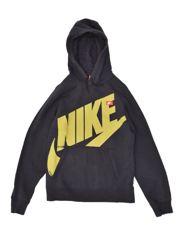 NIKE Womens Graphic Hoodie Jumper UK 10 Small Navy Blue Cotton Hoodie with Hem Fringe Bohemian Relaxed NIKE Womens Graphic Hoodie Jumper UK 10 Small Navy Blue Cotton Hoodie with Hem Fringe Bohemian Relaxed