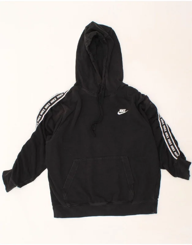 NIKE Womens Graphic Hoodie Jumper UK 14 Medium Black Cotton Hoodie with Contrast Stitching Detailed Premium NIKE Womens Graphic Hoodie Jumper UK 14 Medium Black Cotton Hoodie with Contrast Stitching Detailed Premium