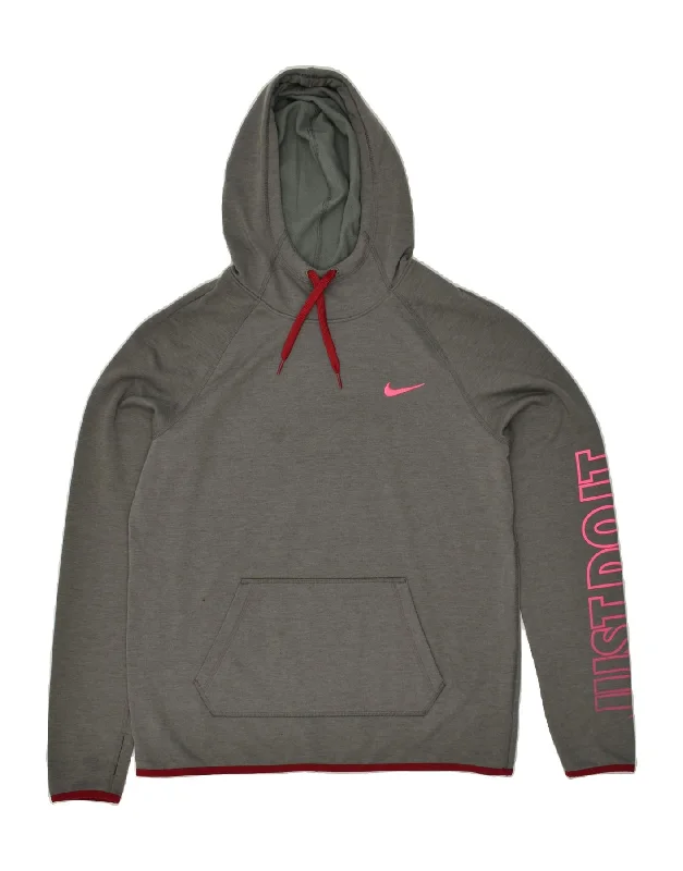 NIKE Womens Graphic Hoodie Jumper UK 14 Medium Grey Polyester Hoodie with Belted Waist Structured Tailored NIKE Womens Graphic Hoodie Jumper UK 14 Medium Grey Polyester Hoodie with Belted Waist Structured Tailored