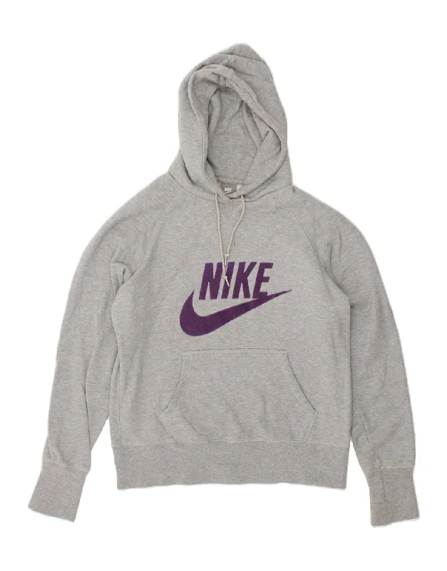 NIKE Womens Graphic Hoodie Jumper UK 18 XL Grey Hoodie with Applique Textured Unique NIKE Womens Graphic Hoodie Jumper UK 18 XL Grey Hoodie with Applique Textured Unique