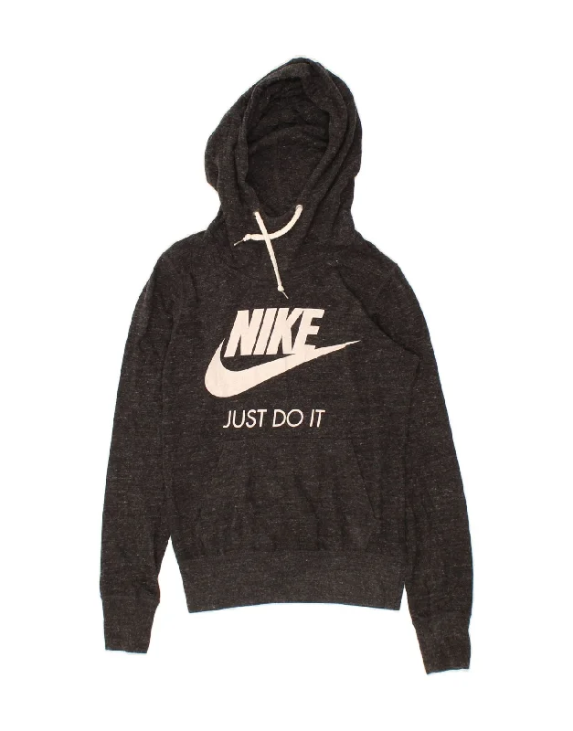 NIKE Womens Graphic Hoodie Jumper UK 6 XS Grey Flecked Cotton Hoodie with Back Slit Movement Comfort NIKE Womens Graphic Hoodie Jumper UK 6 XS Grey Flecked Cotton Hoodie with Back Slit Movement Comfort