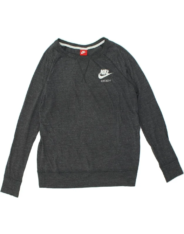 NIKE Womens Graphic Sweatshirt Jumper UK 16 Large Grey Flecked Cotton Hoodie with Hem Elastic Stretchable Comfortable NIKE Womens Graphic Sweatshirt Jumper UK 16 Large Grey Flecked Cotton Hoodie with Hem Elastic Stretchable Comfortable