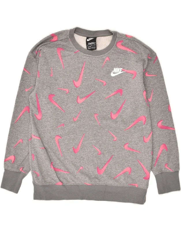 NIKE Womens Graphic Sweatshirt Jumper UK 18 XL Grey Cotton Hoodie with Front Slit Layering Stylish NIKE Womens Graphic Sweatshirt Jumper UK 18 XL Grey Cotton Hoodie with Front Slit Layering Stylish