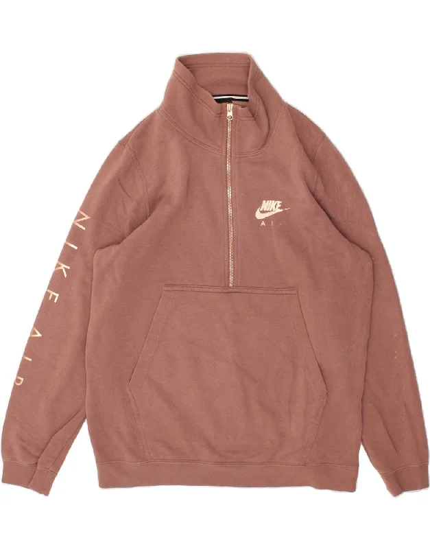 NIKE Womens Graphic Zip Neck Sweatshirt Jumper UK 14 Medium Brown Cotton Hoodie with Pastel Soft Subtle NIKE Womens Graphic Zip Neck Sweatshirt Jumper UK 14 Medium Brown Cotton Hoodie with Pastel Soft Subtle
