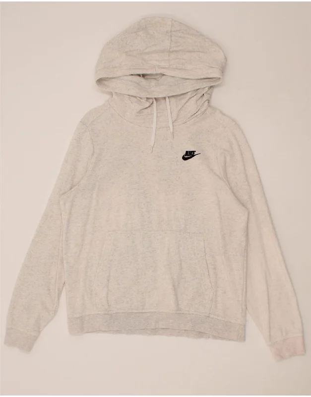 NIKE Womens Hoodie Jumper UK 14 Medium Beige Flecked Cotton Hoodie Crop Top Short Trendy NIKE Womens Hoodie Jumper UK 14 Medium Beige Flecked Cotton Hoodie Crop Top Short Trendy