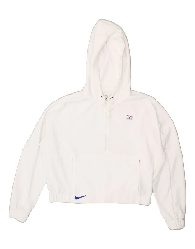 NIKE Womens Oversized Crop Zip Neck Hoodie Jumper UK 14 Medium White Hoodie with Hem Raw Edge Edgy Unfinished NIKE Womens Oversized Crop Zip Neck Hoodie Jumper UK 14 Medium White Hoodie with Hem Raw Edge Edgy Unfinished