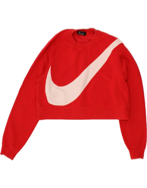 NIKE Womens Oversized Graphic Crop Sweatshirt Jumper UK 10 Small Red Hoodie with Snap Buttons Easy Quick NIKE Womens Oversized Graphic Crop Sweatshirt Jumper UK 10 Small Red Hoodie with Snap Buttons Easy Quick