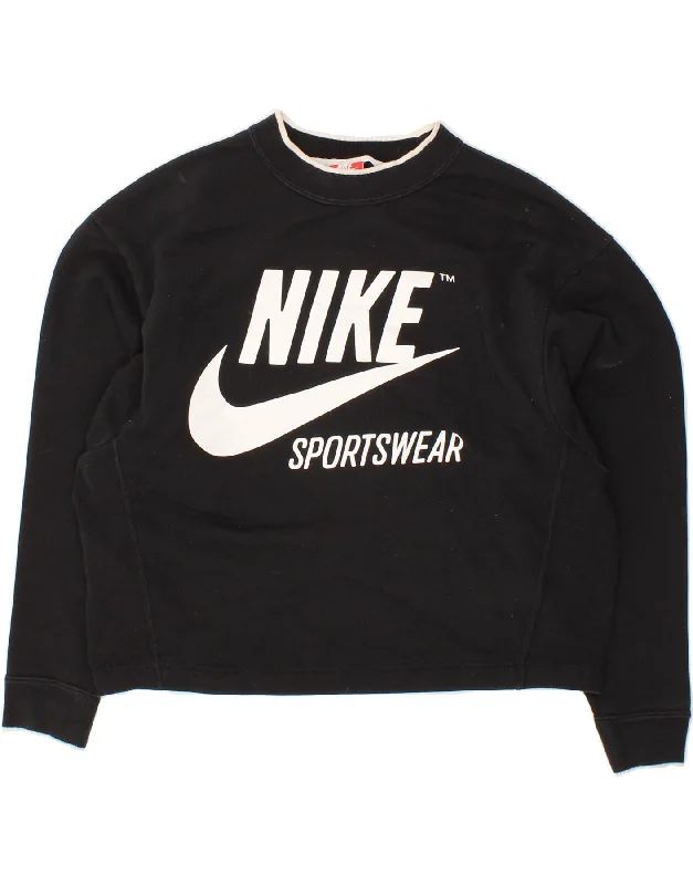 NIKE Womens Oversized Graphic Sweatshirt Jumper UK 10 Small Black Cotton Hoodie with Earth Tones Natural Calm NIKE Womens Oversized Graphic Sweatshirt Jumper UK 10 Small Black Cotton Hoodie with Earth Tones Natural Calm