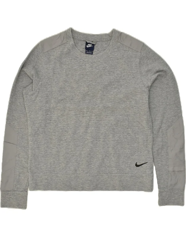 NIKE Womens Sweatshirt Jumper UK 14 Large Grey Cotton Hoodie with Hem Elastic Stretchable Comfortable NIKE Womens Sweatshirt Jumper UK 14 Large Grey Cotton Hoodie with Hem Elastic Stretchable Comfortable
