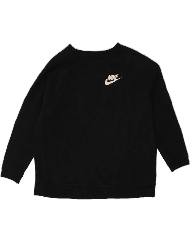 NIKE Womens Sweatshirt Jumper UK 16 Large Black Cotton Hoodie with Front Slit Layering Stylish NIKE Womens Sweatshirt Jumper UK 16 Large Black Cotton Hoodie with Front Slit Layering Stylish