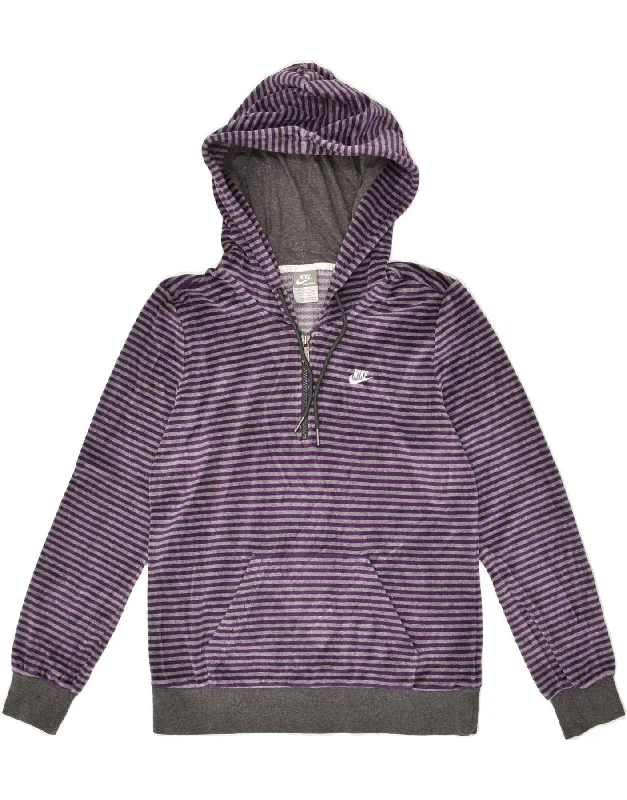 NIKE Womens Zip Neck Hoodie Jumper UK 16/18 Large Purple Striped Cotton Hoodie with Button Placket Classic Preppy NIKE Womens Zip Neck Hoodie Jumper UK 16/18 Large Purple Striped Cotton Hoodie with Button Placket Classic Preppy