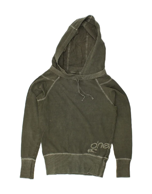 O'NEILL Womens Graphic Hoodie Jumper UK 6 XS Khaki Hoodie Sweatshirt Pullover