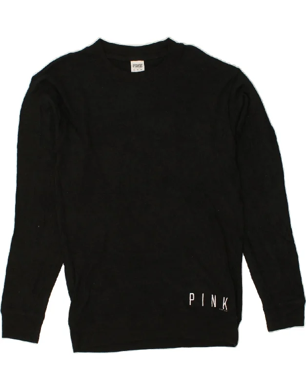 PINK Womens Loose Fit Graphic Sweatshirt Jumper UK 6 XS Black Polyester Hoodie with High Neck Warm Protective PINK Womens Loose Fit Graphic Sweatshirt Jumper UK 6 XS Black Polyester Hoodie with High Neck Warm Protective