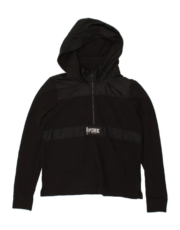 PINK Womens Zip Neck Hoodie Jumper UK 14 Medium Black Cotton Hoodie with Mesh Breathable Sporty PINK Womens Zip Neck Hoodie Jumper UK 14 Medium Black Cotton Hoodie with Mesh Breathable Sporty