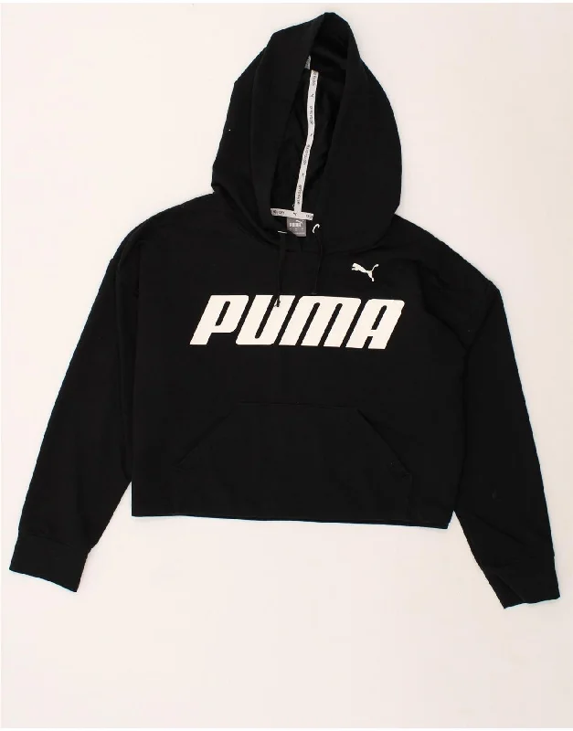 PUMA Womens Graphic Crop Hoodie Jumper UK 14 Medium Black Cotton Hoodie with Monochrome Minimalist Simple PUMA Womens Graphic Crop Hoodie Jumper UK 14 Medium Black Cotton Hoodie with Monochrome Minimalist Simple