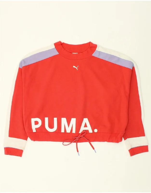 PUMA Womens Graphic Crop Sweatshirt Jumper UK 18 XL Red Colourblock Hoodie with Elastic Cuffs Stretchable Comfortable PUMA Womens Graphic Crop Sweatshirt Jumper UK 18 XL Red Colourblock Hoodie with Elastic Cuffs Stretchable Comfortable