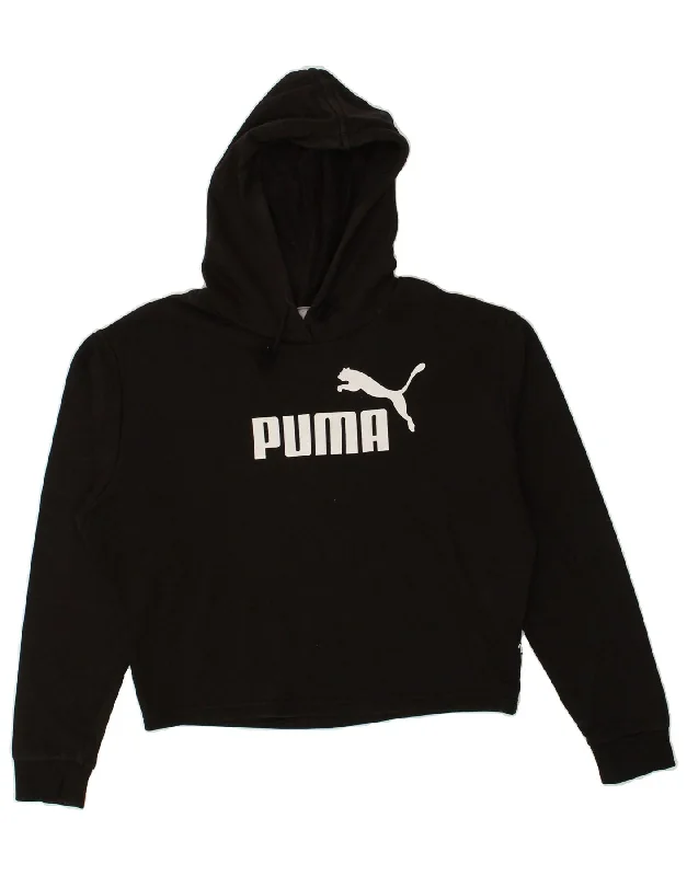 PUMA Womens Graphic Hoodie Jumper UK 10 Small Black Cotton Hoodie with Half-Zip Sporty Casual PUMA Womens Graphic Hoodie Jumper UK 10 Small Black Cotton Hoodie with Half-Zip Sporty Casual
