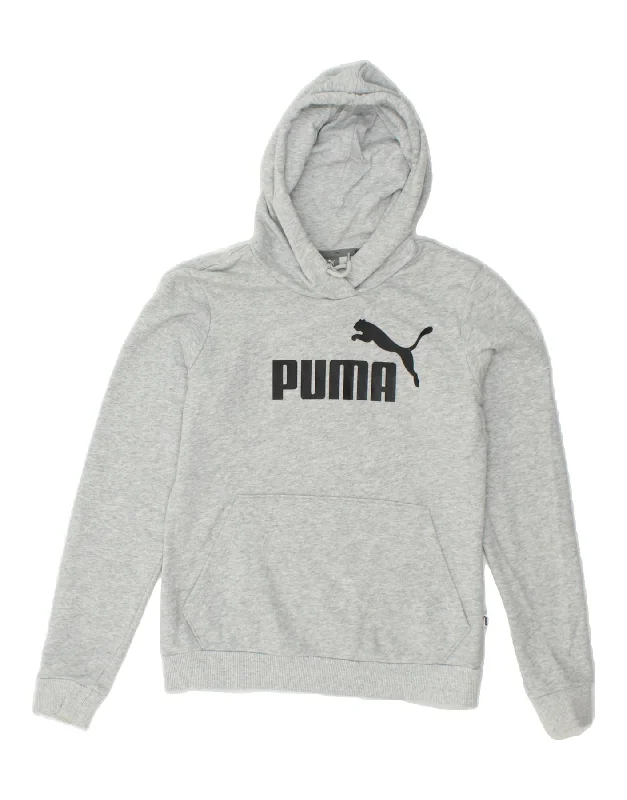 PUMA Womens Graphic Hoodie Jumper UK 10 Small Grey Cotton Hoodie with Patch Decorative Personalized PUMA Womens Graphic Hoodie Jumper UK 10 Small Grey Cotton Hoodie with Patch Decorative Personalized