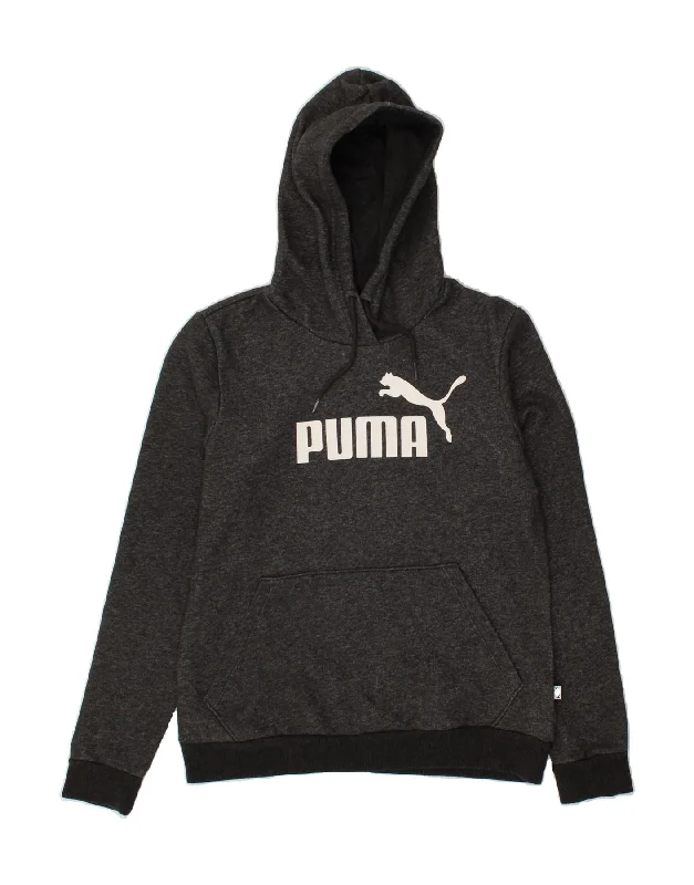 PUMA Womens Graphic Hoodie Jumper UK 12 Medium Grey Flecked Cotton Hoodie with Bell Sleeves Flared Feminine PUMA Womens Graphic Hoodie Jumper UK 12 Medium Grey Flecked Cotton Hoodie with Bell Sleeves Flared Feminine