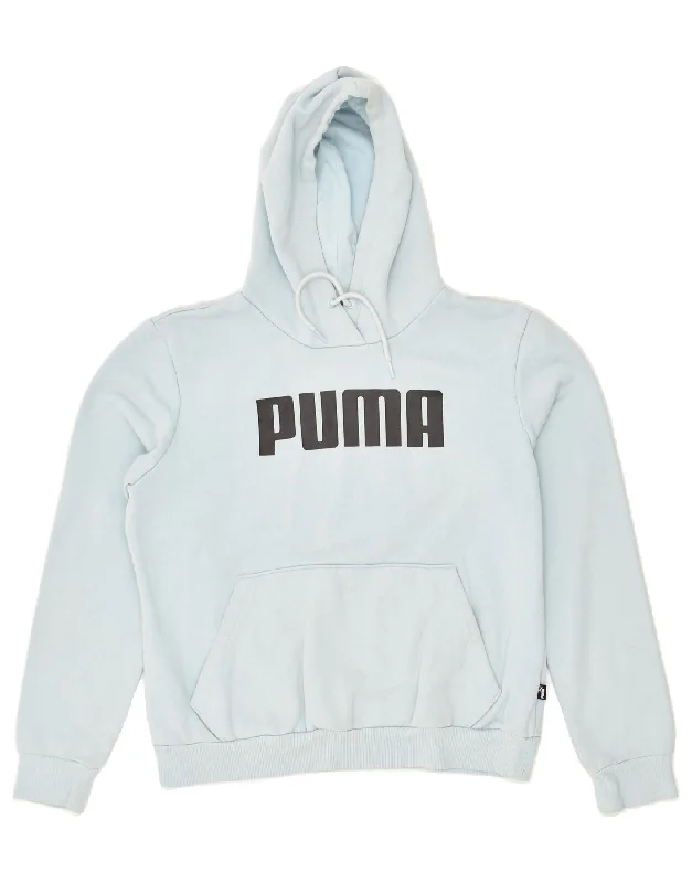 PUMA Womens Graphic Hoodie Jumper UK 14 Medium Blue Cotton Hoodie with High-Low Hem Asymmetrical Trendy PUMA Womens Graphic Hoodie Jumper UK 14 Medium Blue Cotton Hoodie with High-Low Hem Asymmetrical Trendy