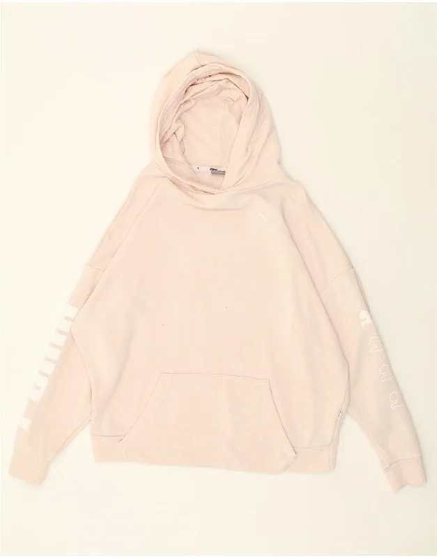 PUMA Womens Graphic Hoodie Jumper UK 14 Medium Pink Cotton Hoodie with Tied Waist Feminine Flattering PUMA Womens Graphic Hoodie Jumper UK 14 Medium Pink Cotton Hoodie with Tied Waist Feminine Flattering