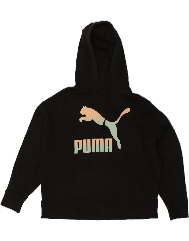 PUMA Womens Graphic Hoodie Jumper UK 18 XL Black Cotton Hoodie with Lining Warm Insulated PUMA Womens Graphic Hoodie Jumper UK 18 XL Black Cotton Hoodie with Lining Warm Insulated