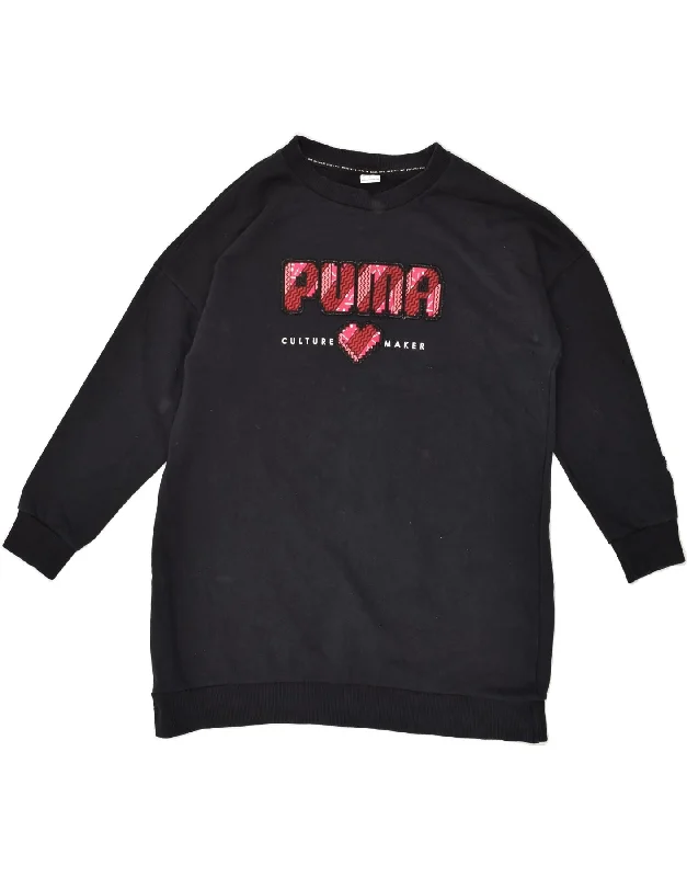 PUMA Womens Graphic Sweatshirt Jumper UK 16 Large Black Hoodie with Typography Text Message PUMA Womens Graphic Sweatshirt Jumper UK 16 Large Black Hoodie with Typography Text Message