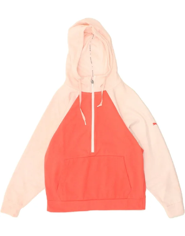 PUMA Womens Zip Neck Hoodie Jumper UK 14 Medium Pink Colourblock Cotton Hoodie with Pocket Utility Practical PUMA Womens Zip Neck Hoodie Jumper UK 14 Medium Pink Colourblock Cotton Hoodie with Pocket Utility Practical